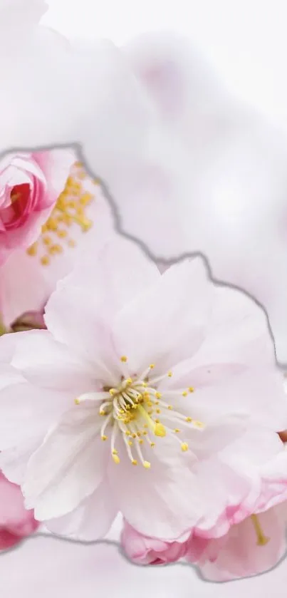Close-up of delicate cherry blossoms with soft pink petals.