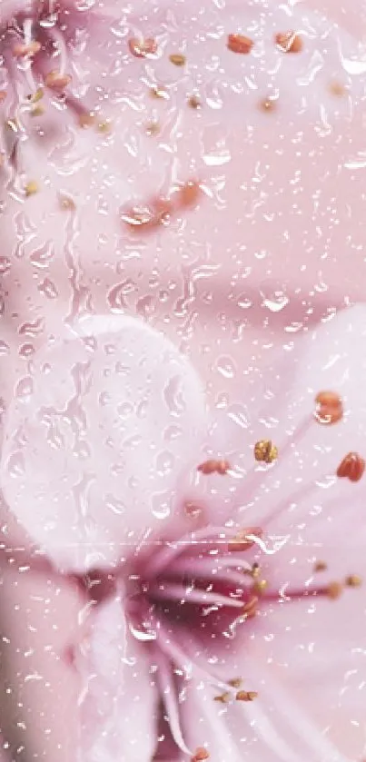 Elegant cherry blossom flowers on a soft pink background.