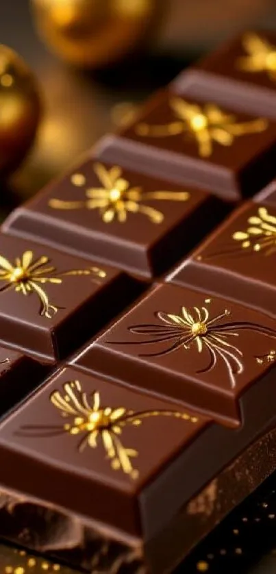 Artisan chocolate bar with gold design