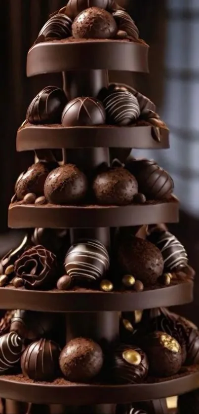 Decadent chocolate dessert tower with assorted truffles.