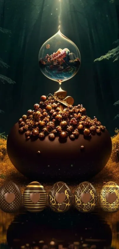 Elegant chocolate fantasy in mystical forest wallpaper.