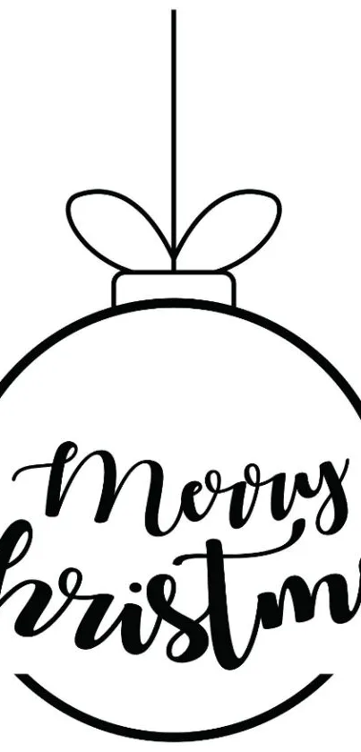 Black and white Christmas ornament wallpaper with "Merry Christmas" text.