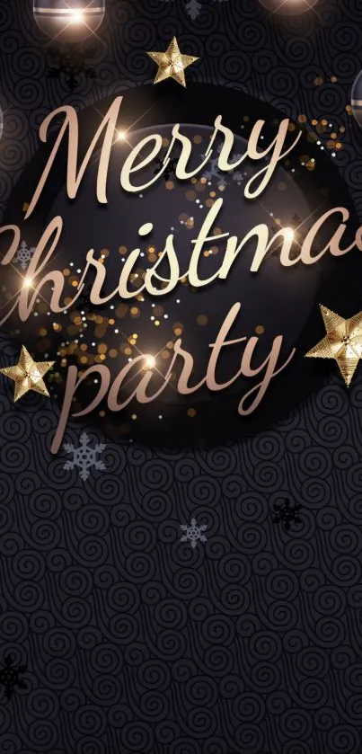 Elegant mobile wallpaper with Merry Christmas party theme in dark gray and gold.