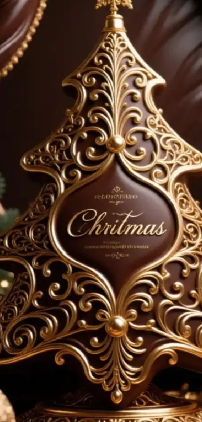 Elegant Christmas tree with golden intricate designs.