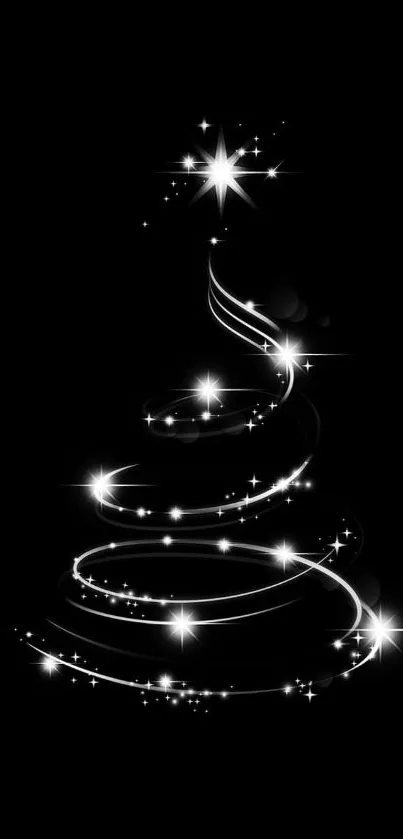 Glowing Christmas tree design on a black background for mobile wallpaper.