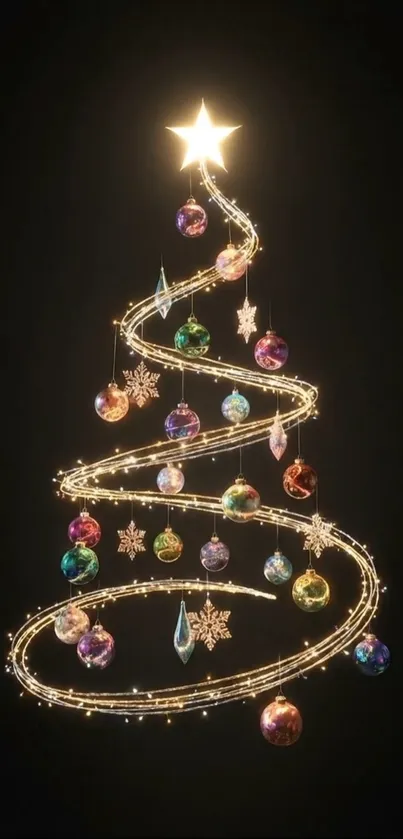 Elegant Christmas tree with lights and colorful ornaments.