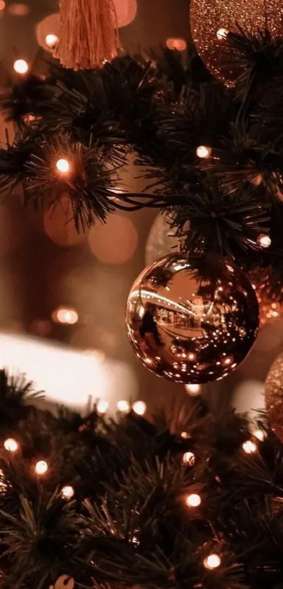 Elegant Christmas tree with golden ornaments.