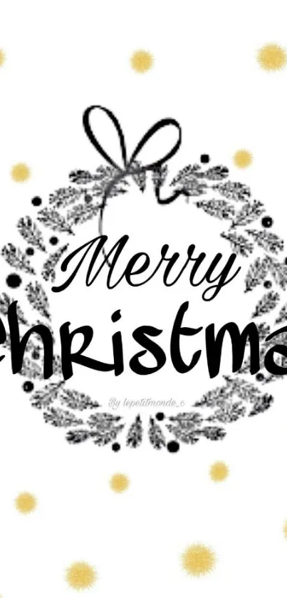 Christmas wallpaper with wreath and Merry Christmas text on a white background.