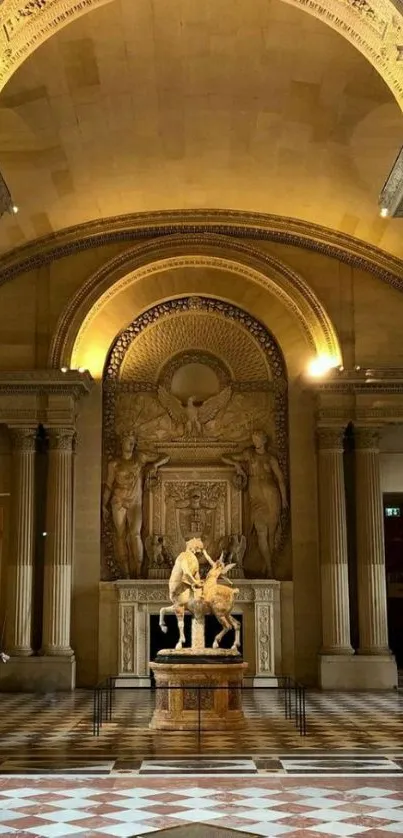 A classical hall with sculptures and elegant architecture.