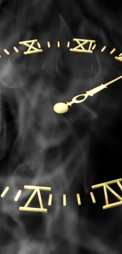 Elegant gold clock on a smoky black background.