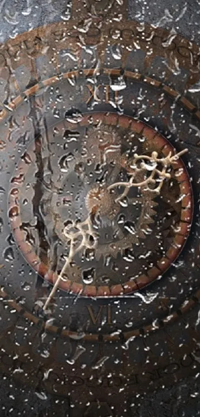 Vintage clock face with raindrop texture on a dark background.