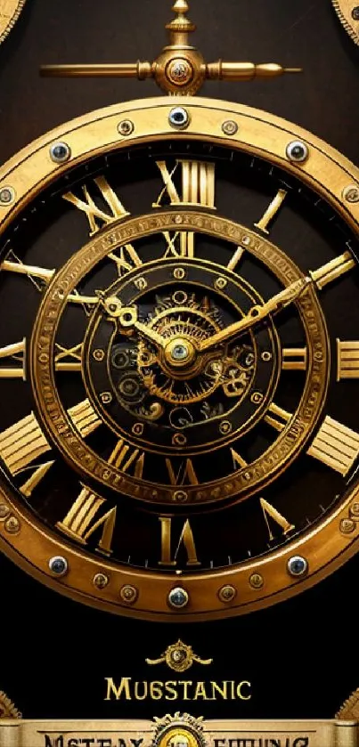 Elegant clock gear wallpaper with gold details and Roman numerals.