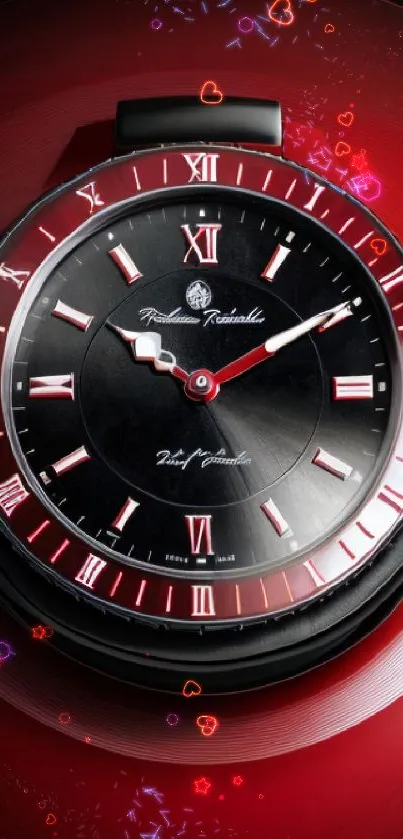 Elegant clock watch with red accents wallpaper.