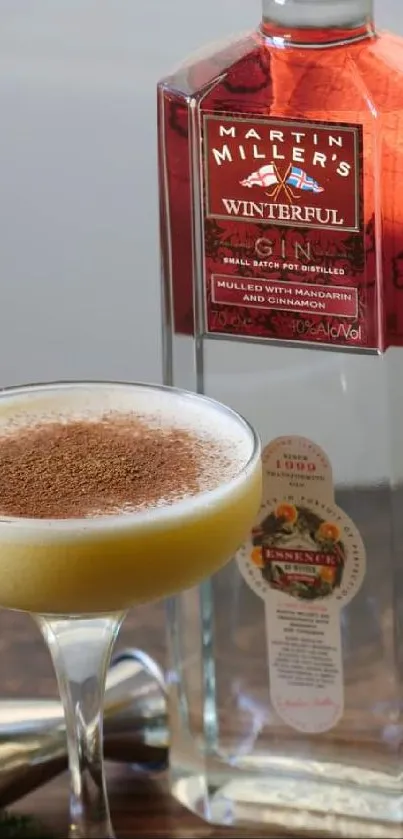 Elegant cocktail with Martin Miller's Gin in background.