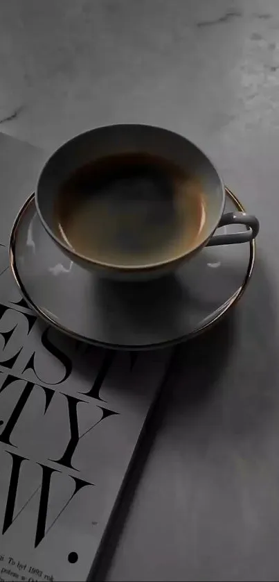 Elegant coffee cup on a magazine mobile wallpaper.