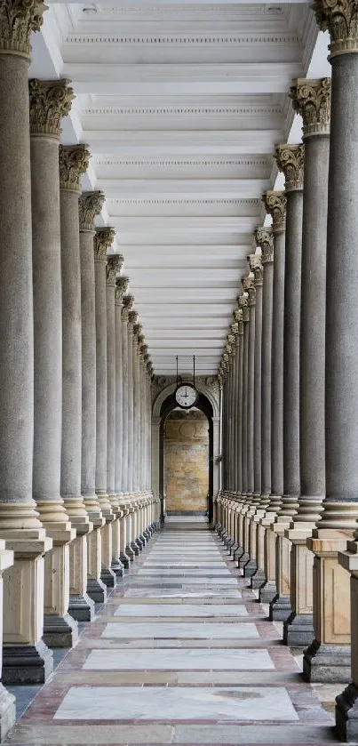 Elegant columns in a historic architectural corridor for mobile wallpaper.