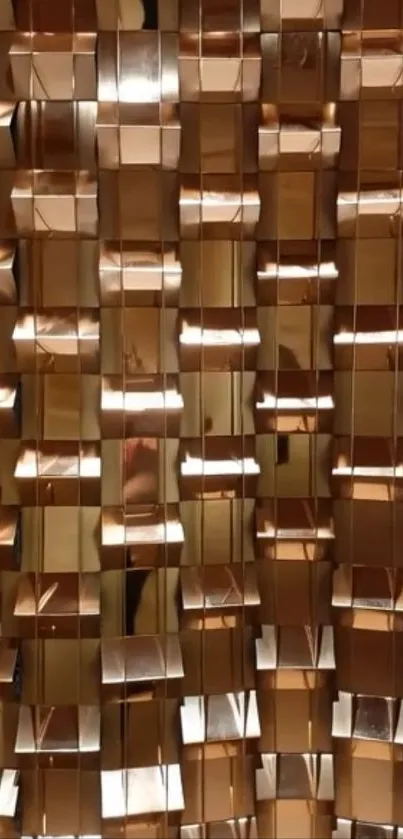 Copper geometric wall design with reflective elements.