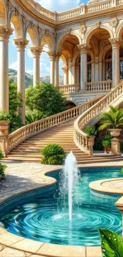 Elegant courtyard with a fountain and classical architecture.