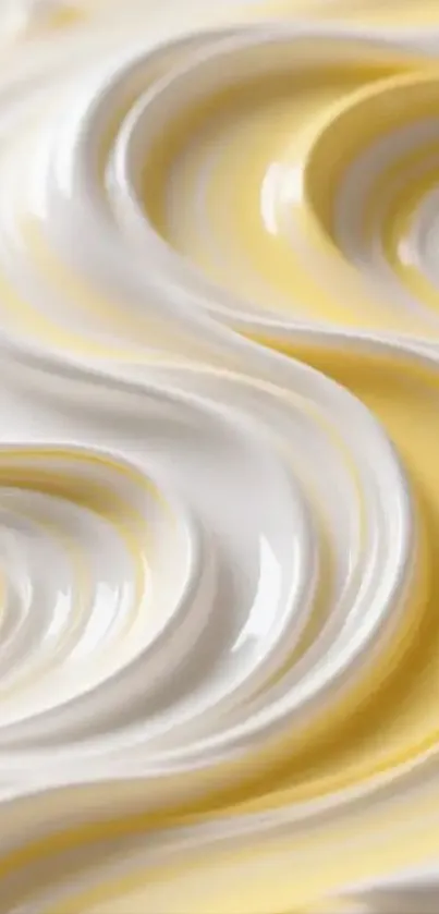 Elegant creamy swirl wallpaper with gold and white abstract waves.