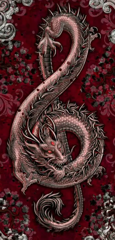 Elegant crimson dragon design on mobile wallpaper.