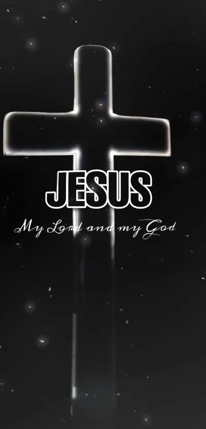 Elegant cross with glowing stars on a black background.