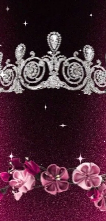 Elegant mobile wallpaper with crown and flowers on a purple background.