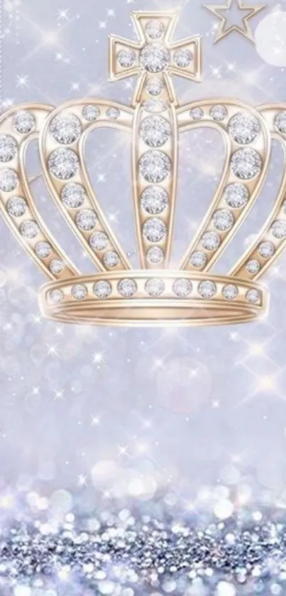 Elegant crown on a sparkling silver background wallpaper.