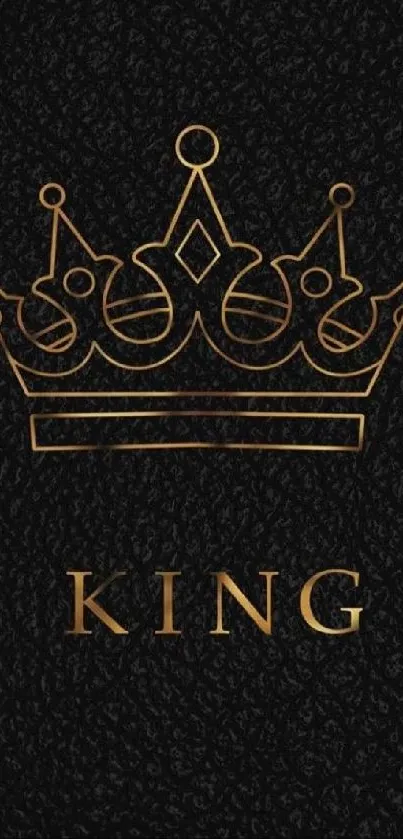 Gold crown with 'King' text on black textured background.