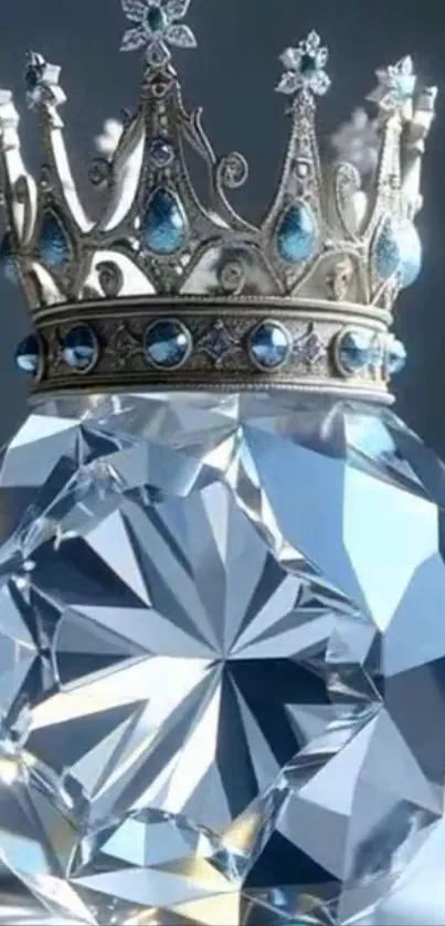 Royal crown adorned with jewels resting on a large diamond.