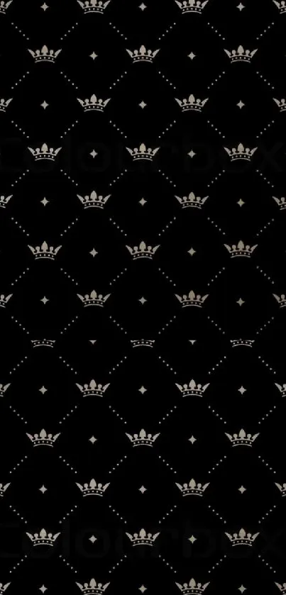 Elegant black wallpaper with gold crowns pattern.