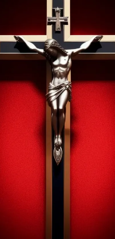 Detailed crucifix on a red background, perfect for mobile wallpaper.