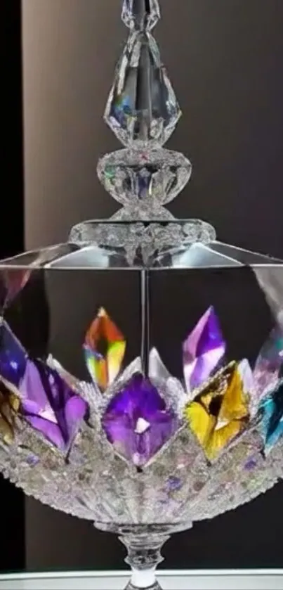 Ornate crystal with colorful jewel accents on display.