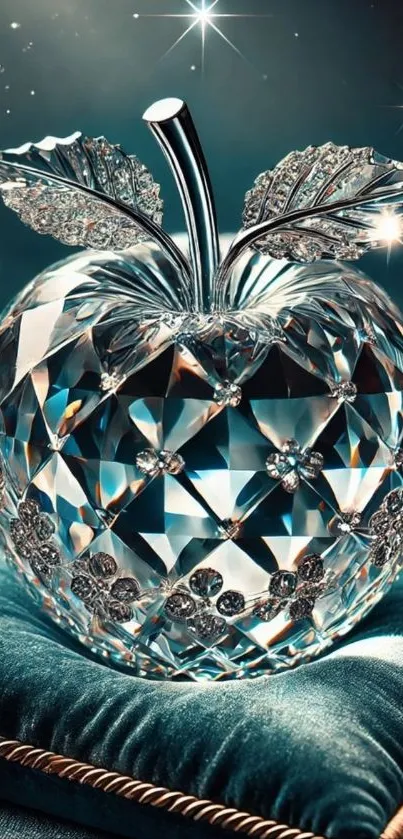 Crystal apple on luxurious teal velvet