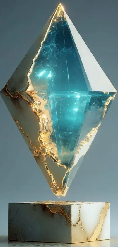 Elegant crystal sculpture with blue and gold accents.