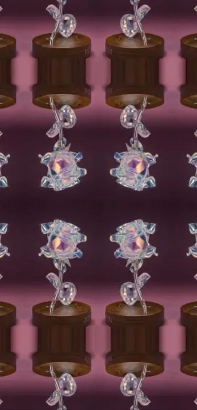 Crystal flowers on purple background mobile wallpaper.