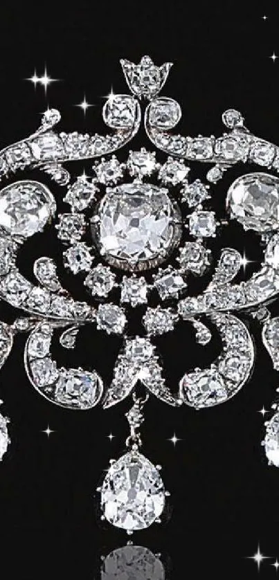 Elegant crystal brooch against a black background.