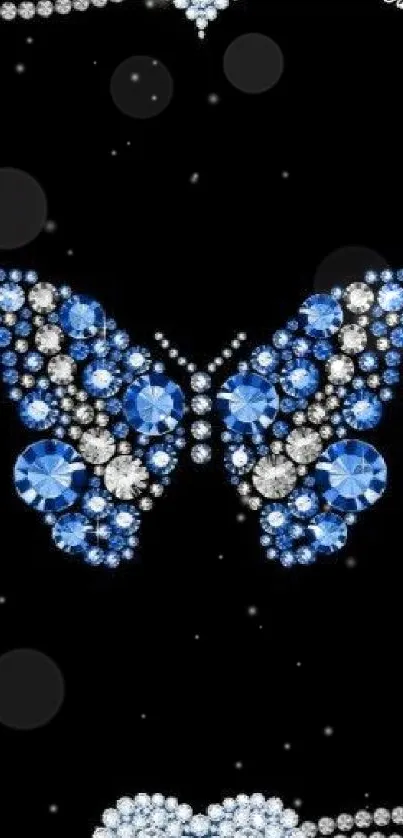 Elegant wallpaper with crystal butterfly and heart on a black background.