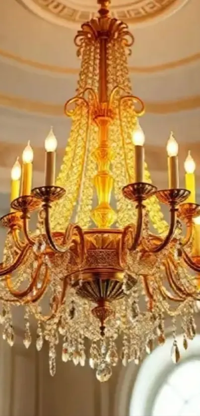 Golden crystal chandelier with elegant design.