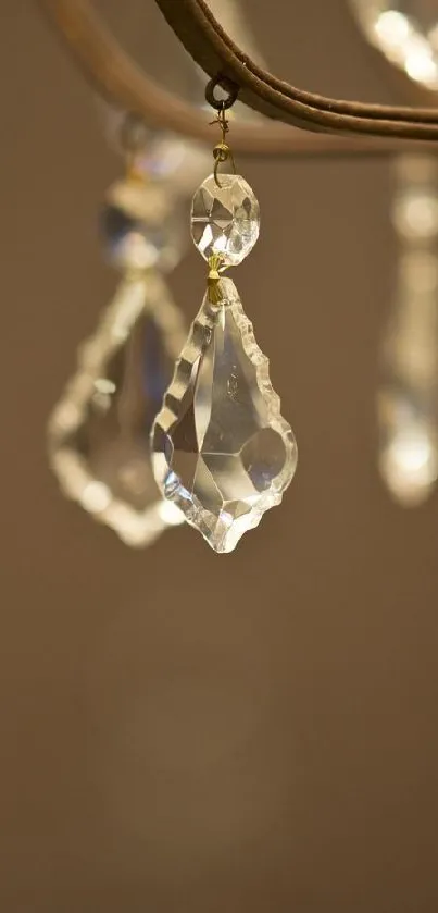 Elegant chandelier with crystal drops, close-up view.