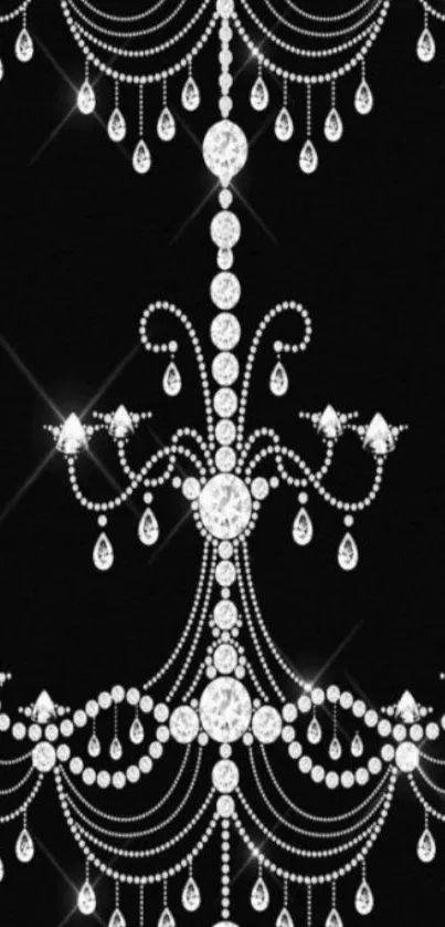 Elegant crystal chandelier design on black background wallpaper.