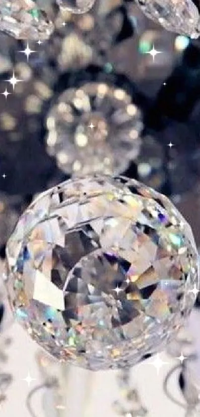 Close-up of sparkling crystal gemstone with silver highlights.