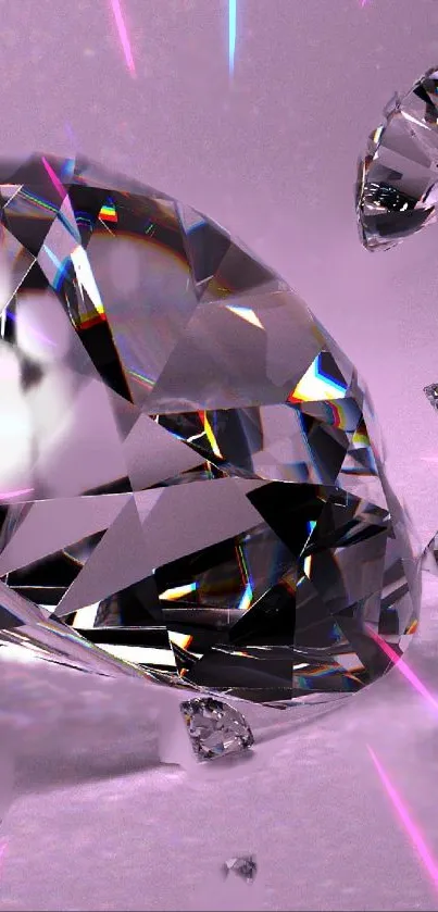 Elegant crystal diamond wallpaper with a purple background.