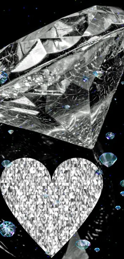 Luxurious crystal diamond on black background wallpaper for mobile phones.