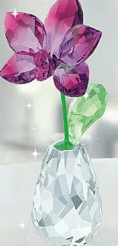 Mobile wallpaper featuring a purple crystal flower in a glass vase.