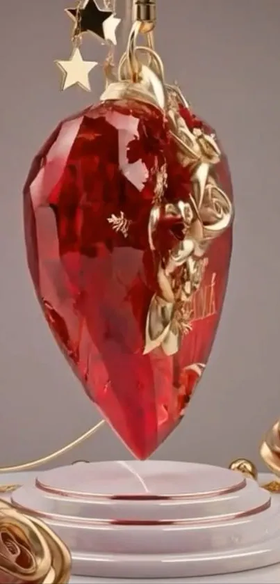 Red crystal heart with golden accents and star mounts.