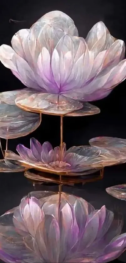 Elegant crystal lotus mobile wallpaper in pink and purple hues.