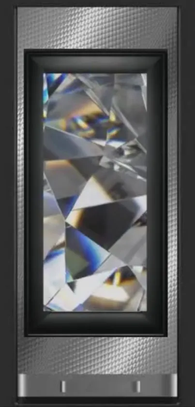 Crystal-themed mobile wallpaper with geometric design in gray tones.