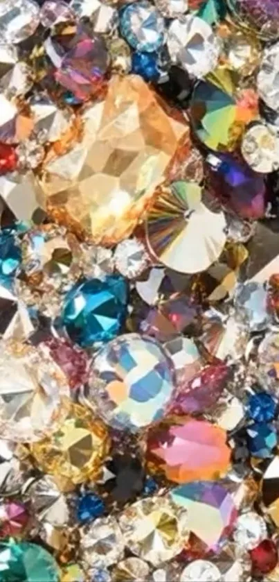 Colorful gemstone mobile phone wallpaper featuring sparkling crystals.