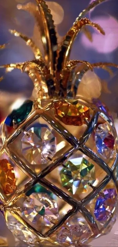 Elegant gold crystal pineapple with colorful gemstones.