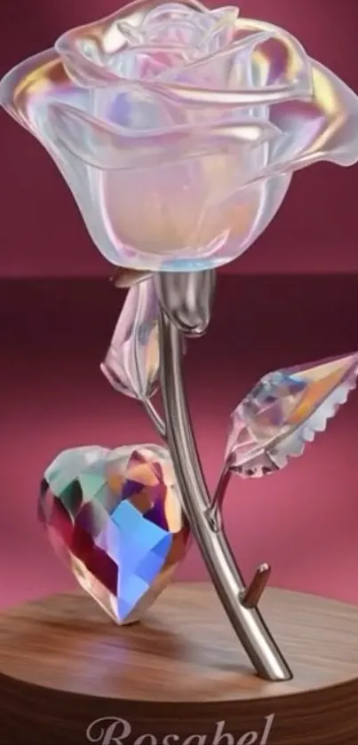 Elegant crystal rose on a burgundy background.